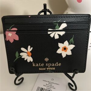 Kate Spade Madison Floral Waltz Black Slim Card Holder NWT